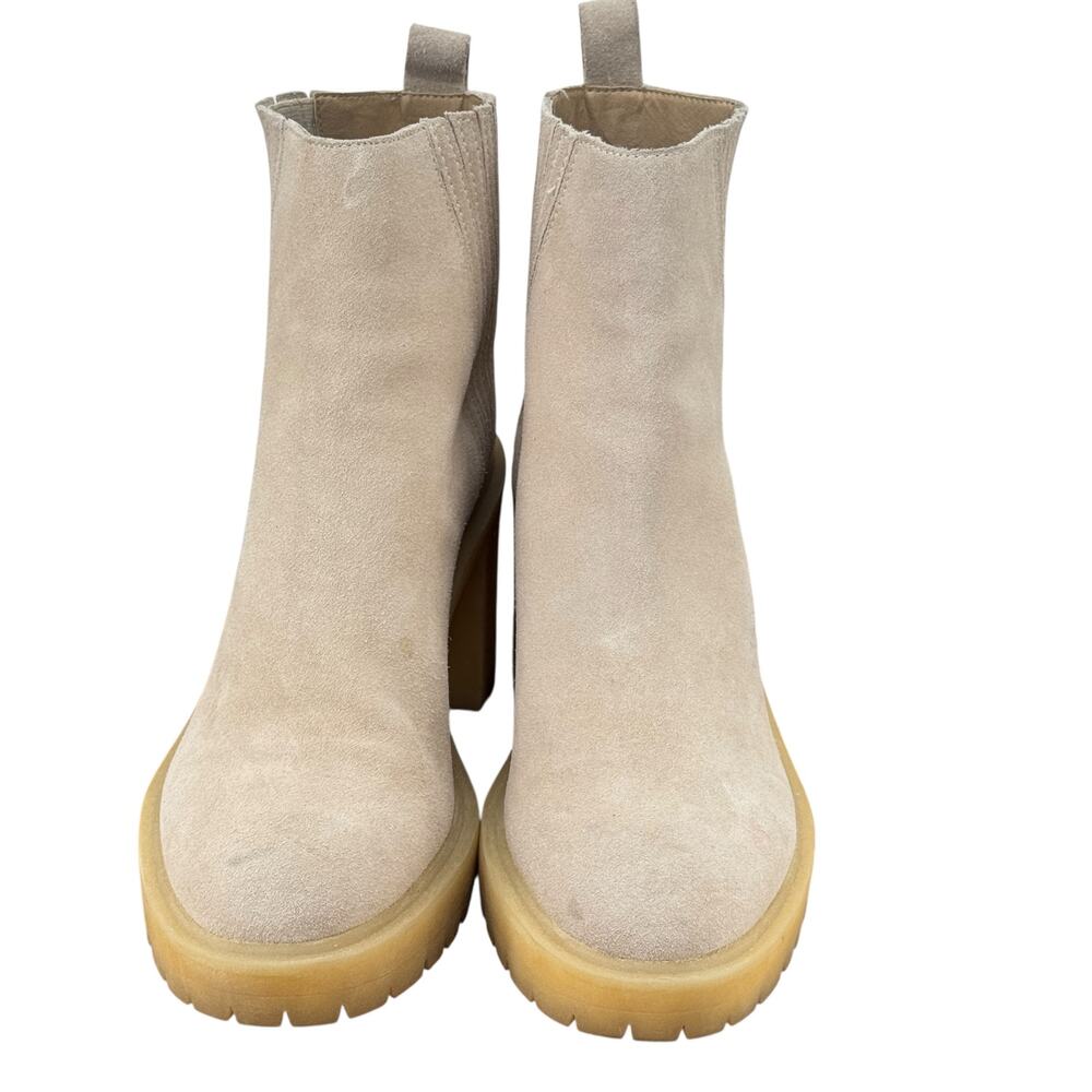 Dolce Vita Celia Chunky Leather Suede Boots Women SZ 11 Beige Chic Fall Western - Picture 3 of 10